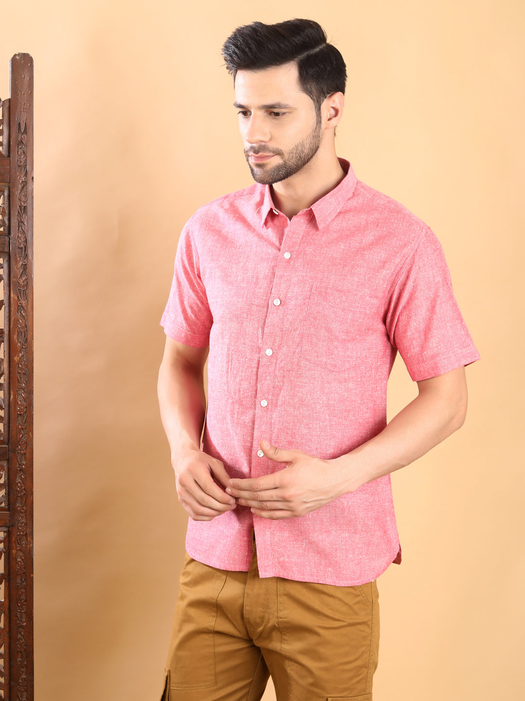 Half-Sleeves Pink Chambray Half-Sleeve Shirt