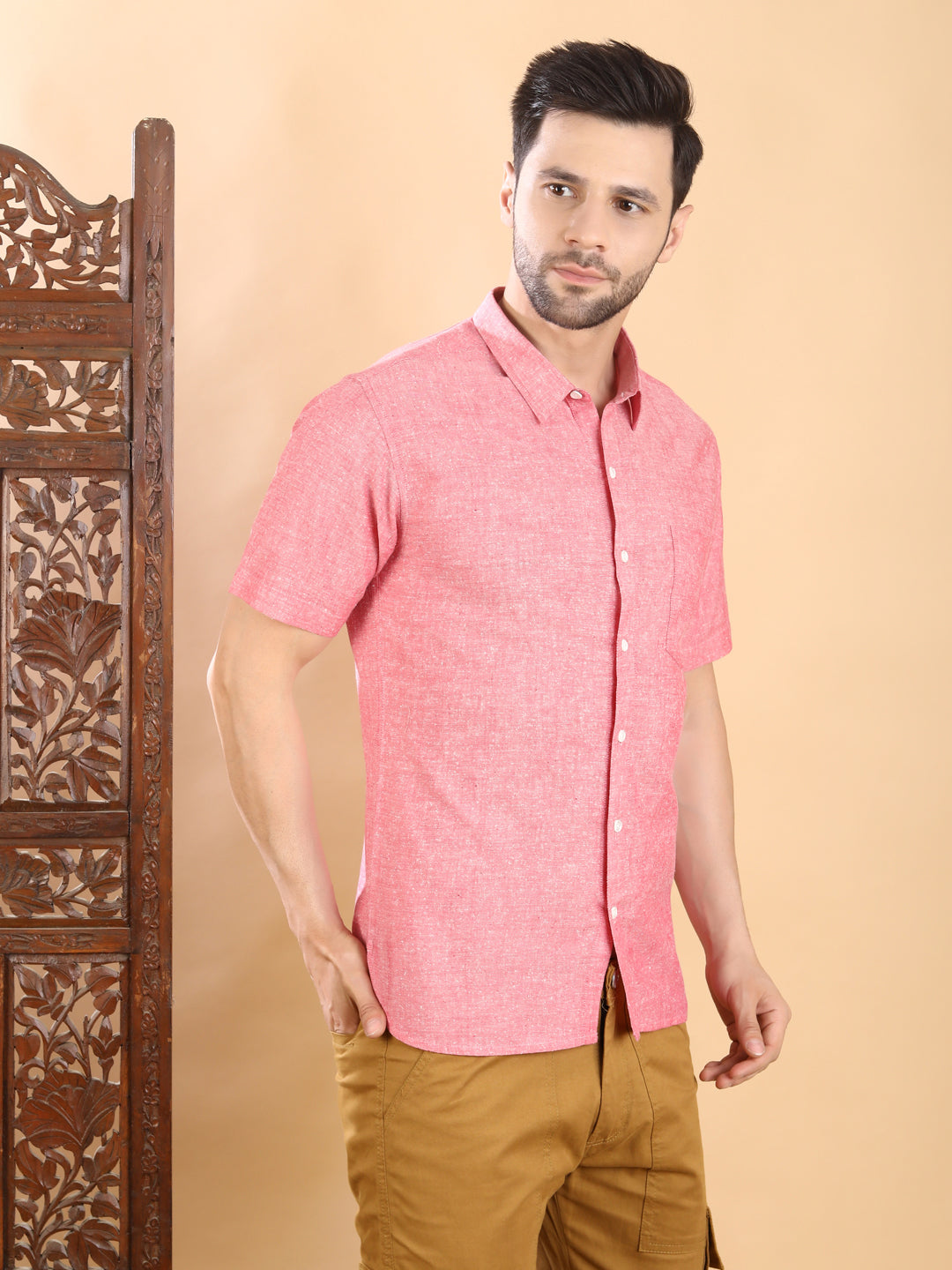 Half-Sleeves Pink Chambray Half-Sleeve Shirt