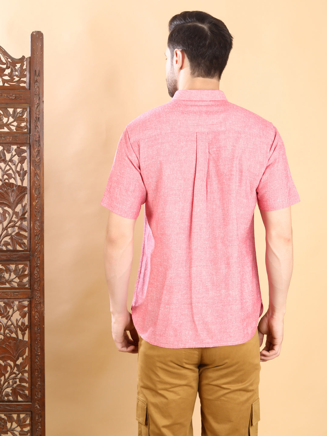 Half-Sleeves Pink Chambray Half-Sleeve Shirt