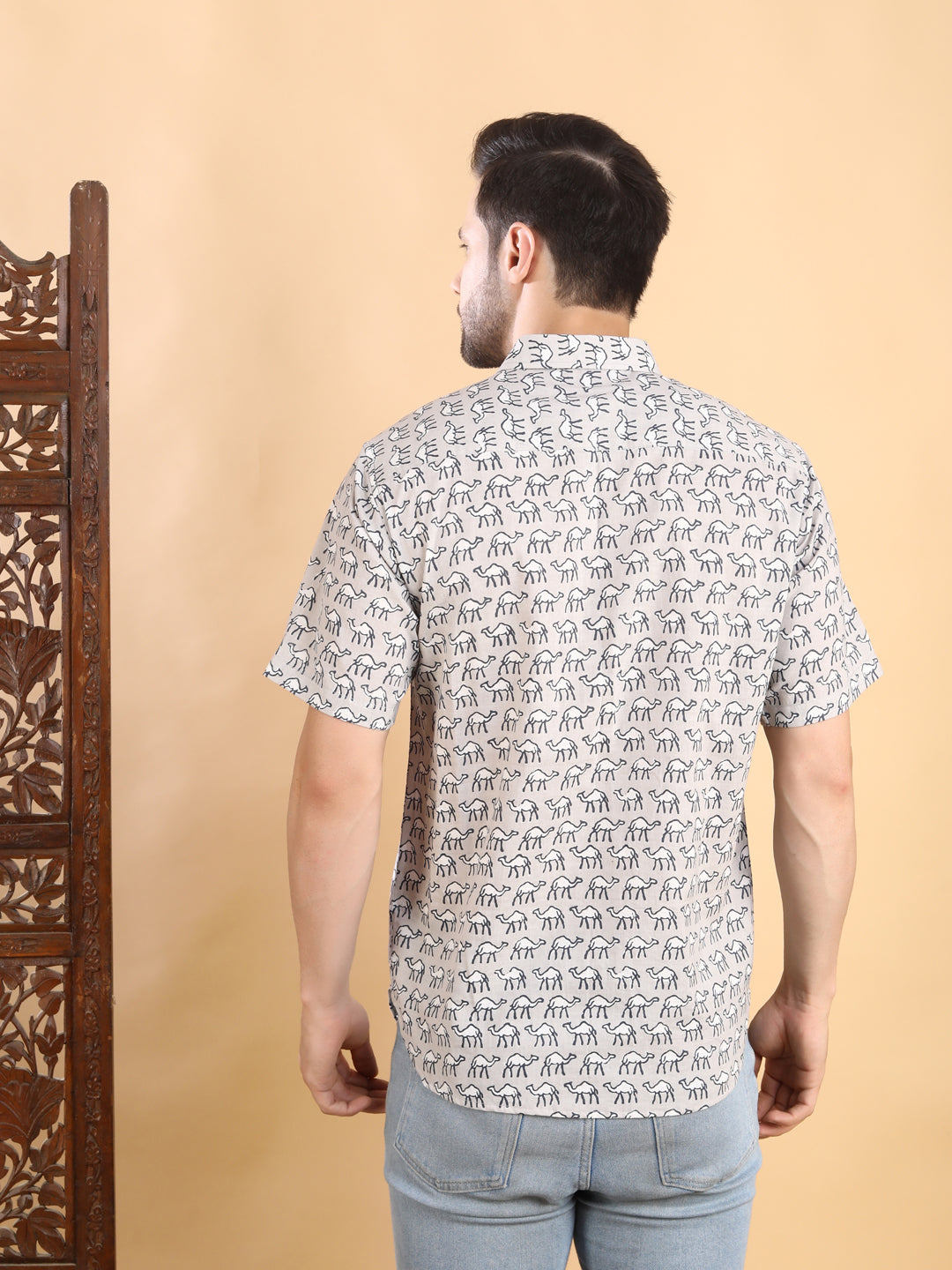 Half-Sleeves Grey Printed Shirt