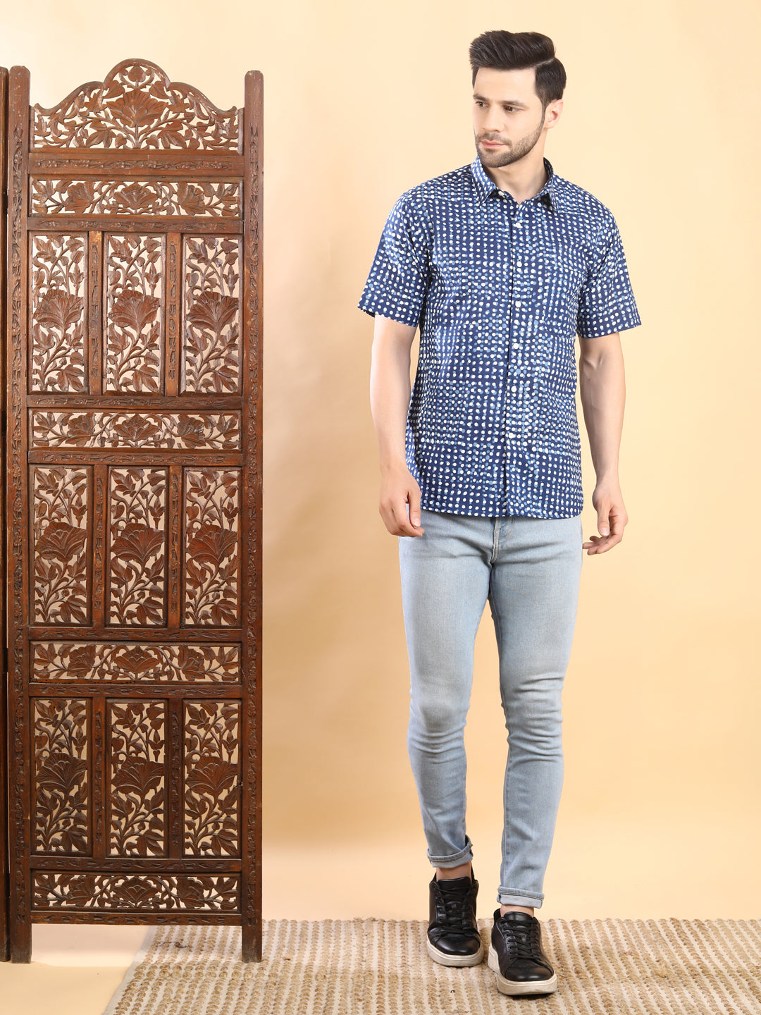 Half-Sleeves Blue Short-Sleeve Shirt