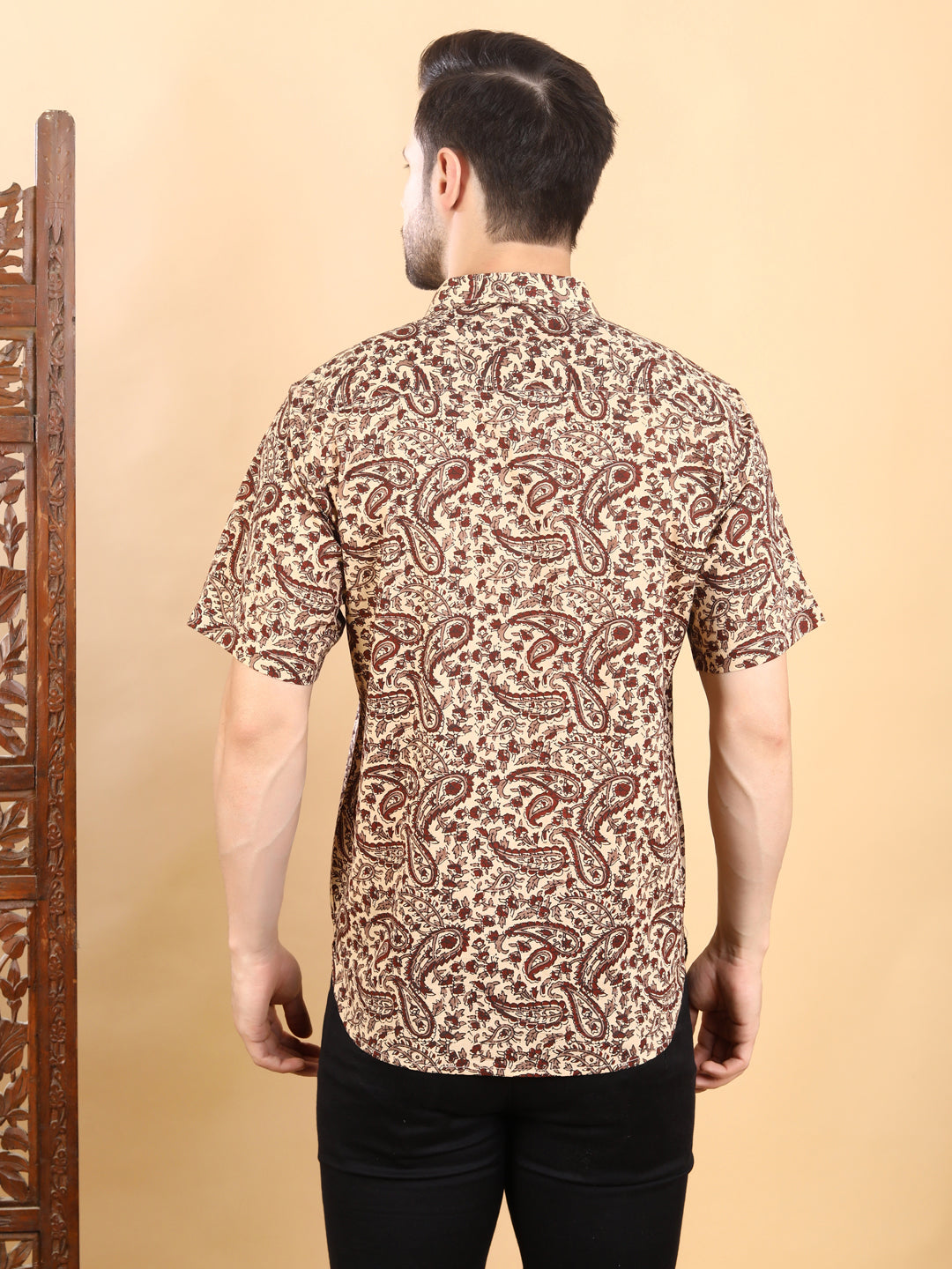 Half-Sleeves Beige Cotton Shirt