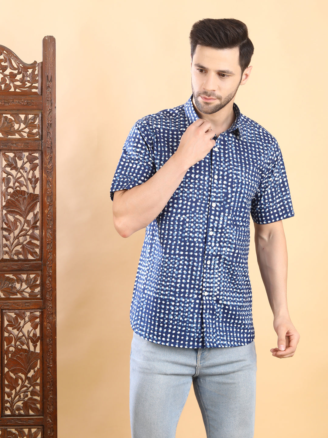 Half-Sleeves Blue Short-Sleeve Shirt