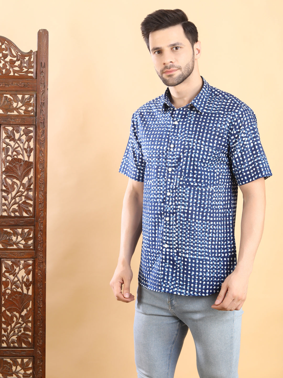 Half-Sleeves Blue Short-Sleeve Shirt