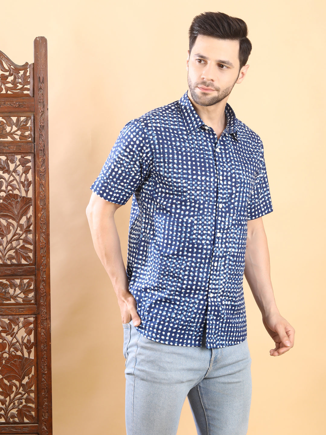 Half-Sleeves Blue Short-Sleeve Shirt