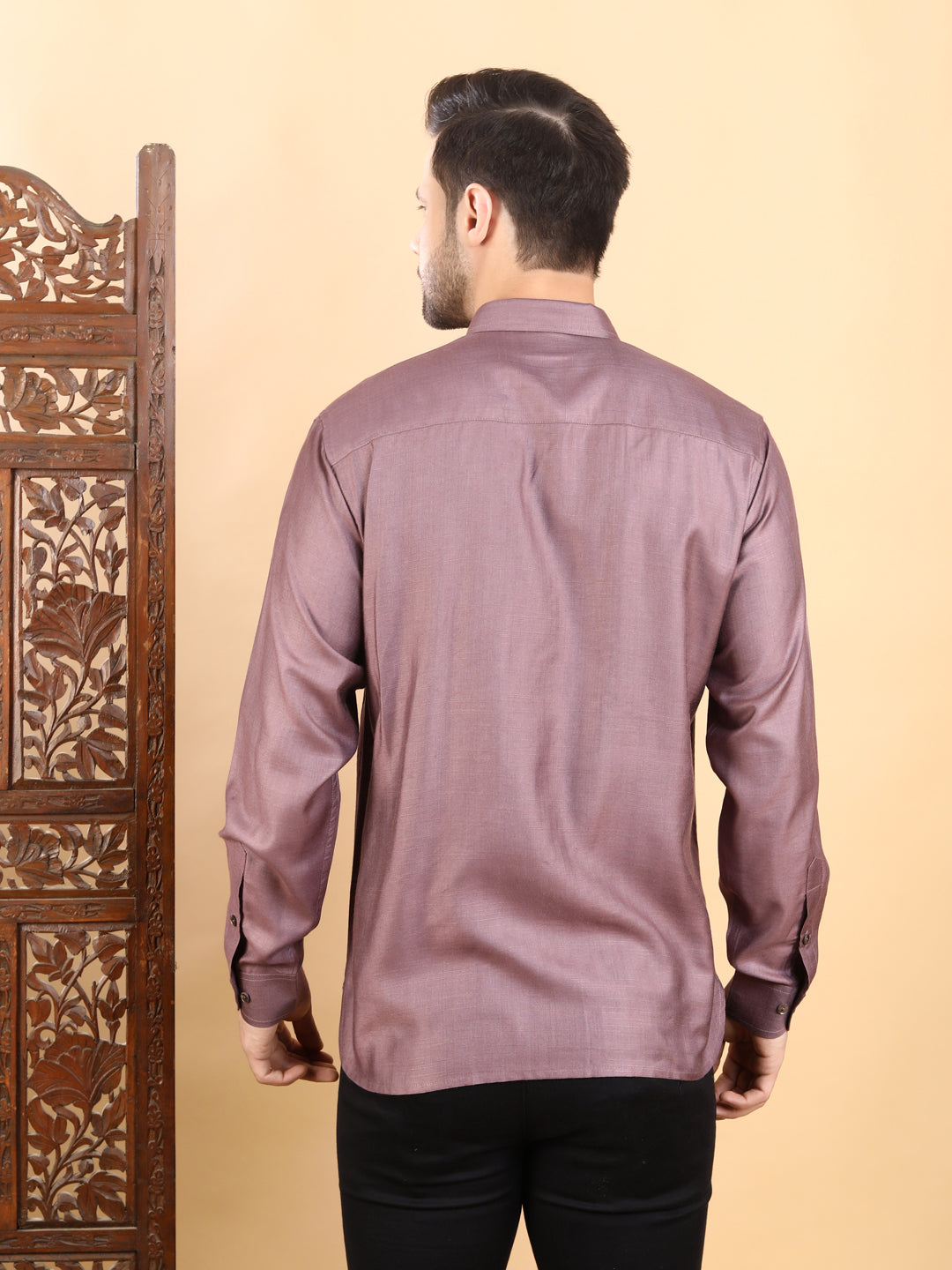 Men's Dusty Mauve Textured Pintuck Full Sleeve Casual Shirt