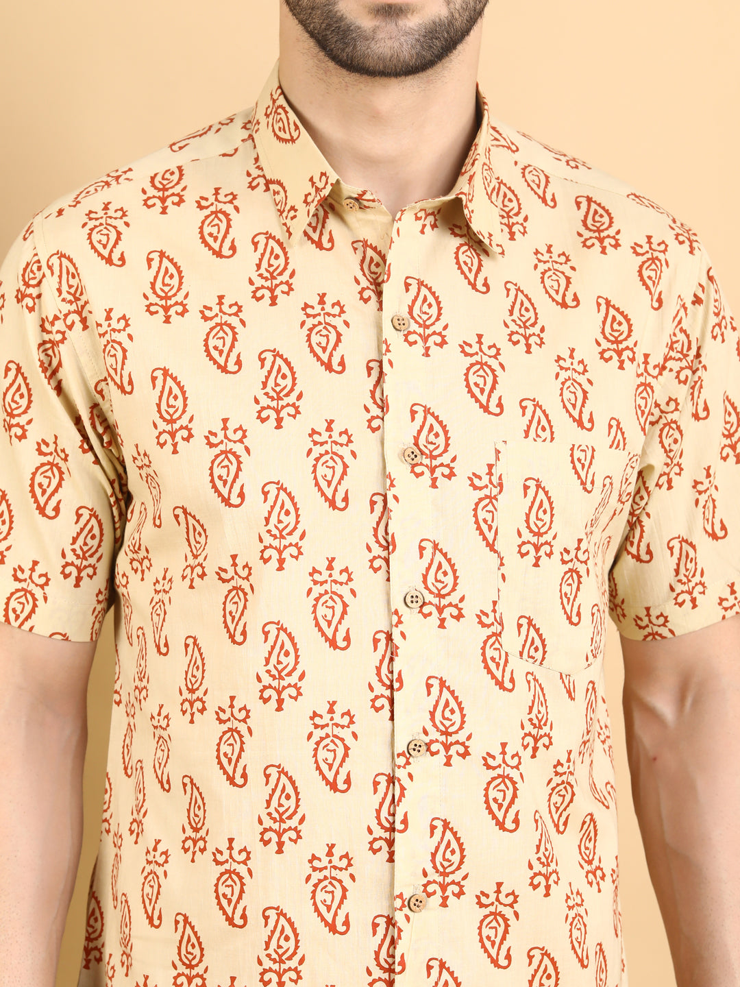 Half-Sleeves Shirt Beige Short Sleeve Shirt