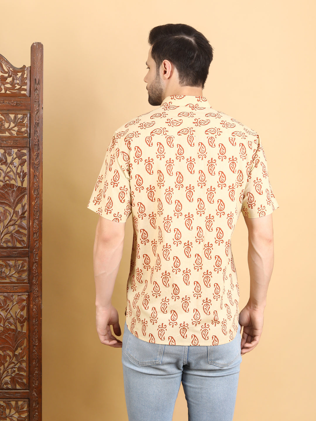 Half-Sleeves Shirt Beige Short Sleeve Shirt