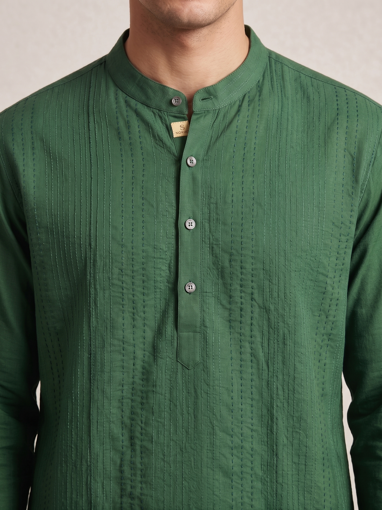 Green Kosi Silk Full-Length Kurta with Hand Pin Tuck Detailing