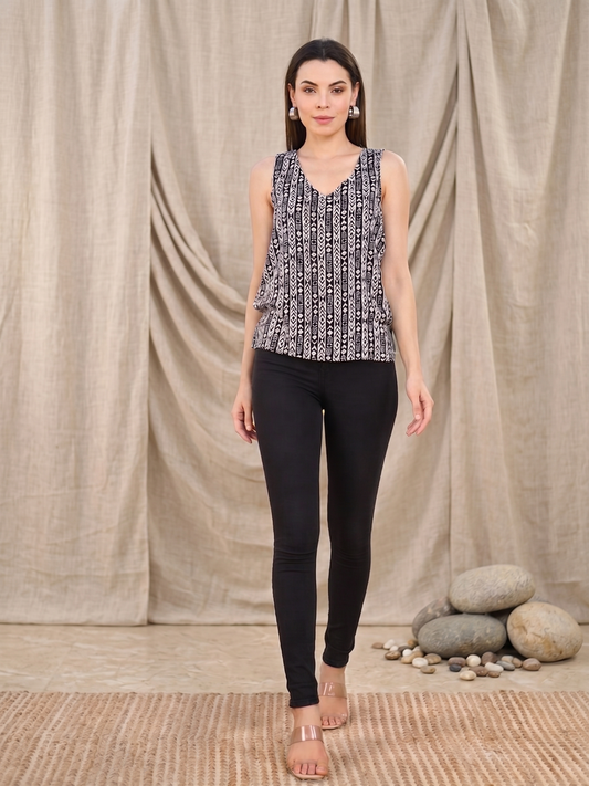 Black And White Tribal-Inspired Sleeveless Top